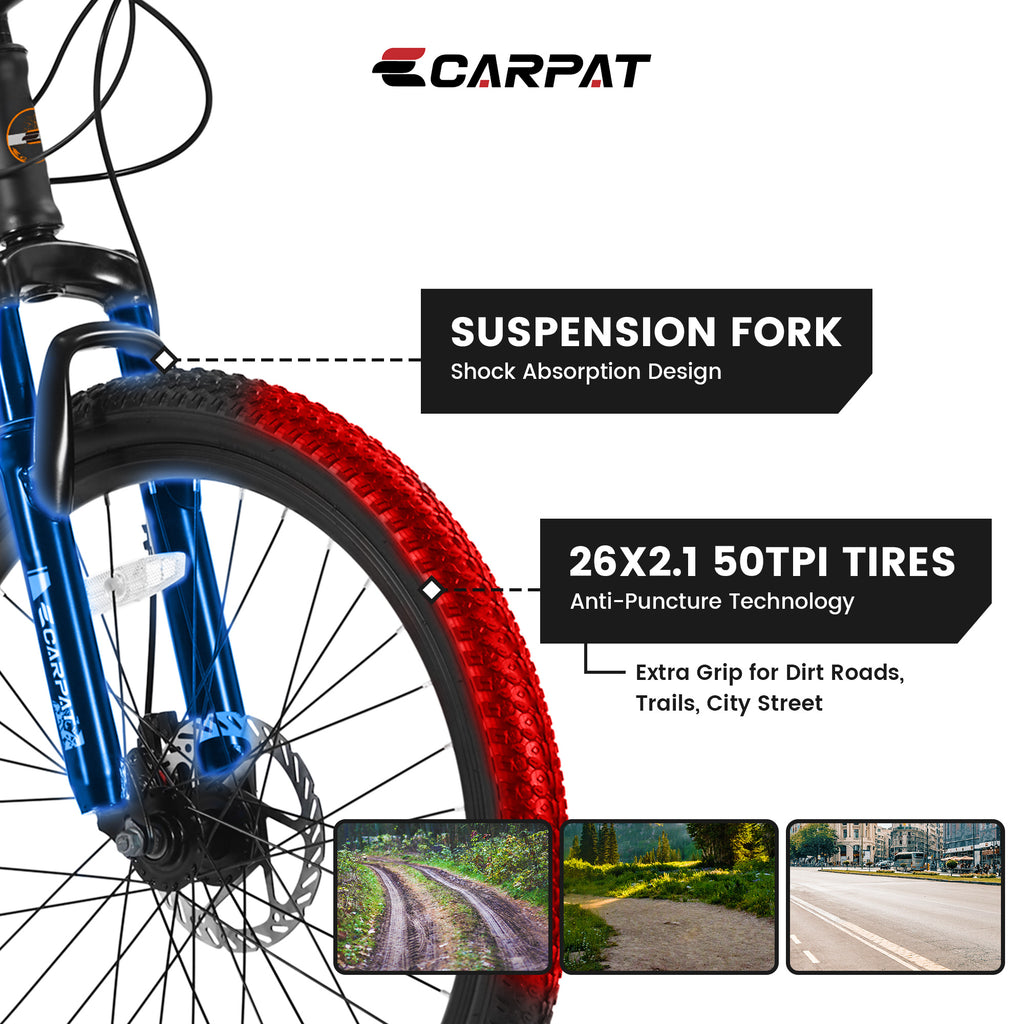 Carpet-High-Carbon Steel Frame, Suspension Mountain Bikes